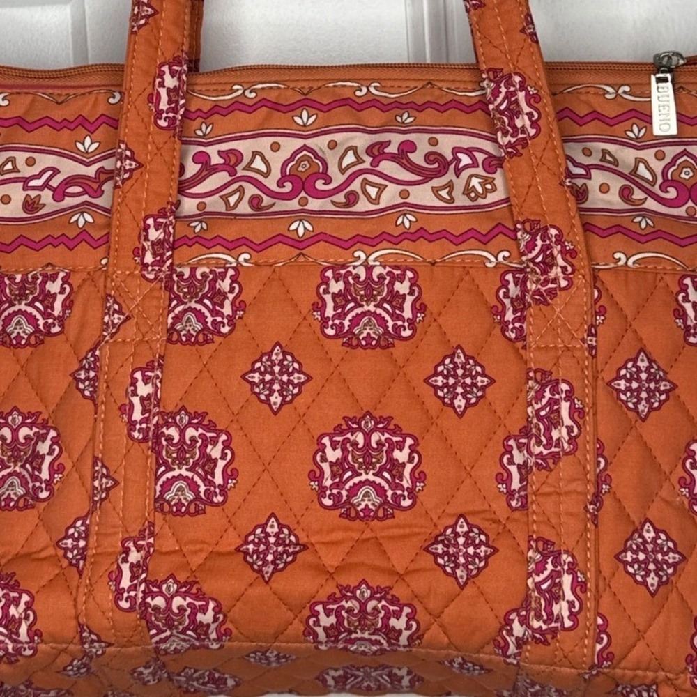 Bueno Collection Quilted Tote Bag Orange Pink‎ Paisley Floral PatteTravel Purse